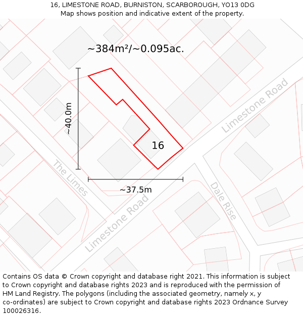 16, LIMESTONE ROAD, BURNISTON, SCARBOROUGH, YO13 0DG: Plot and title map