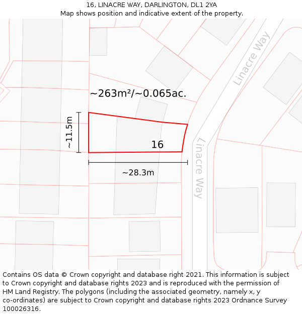 16, LINACRE WAY, DARLINGTON, DL1 2YA: Plot and title map