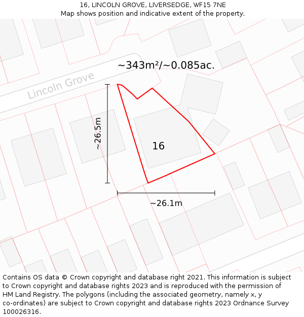 16, LINCOLN GROVE, LIVERSEDGE, WF15 7NE: Plot and title map