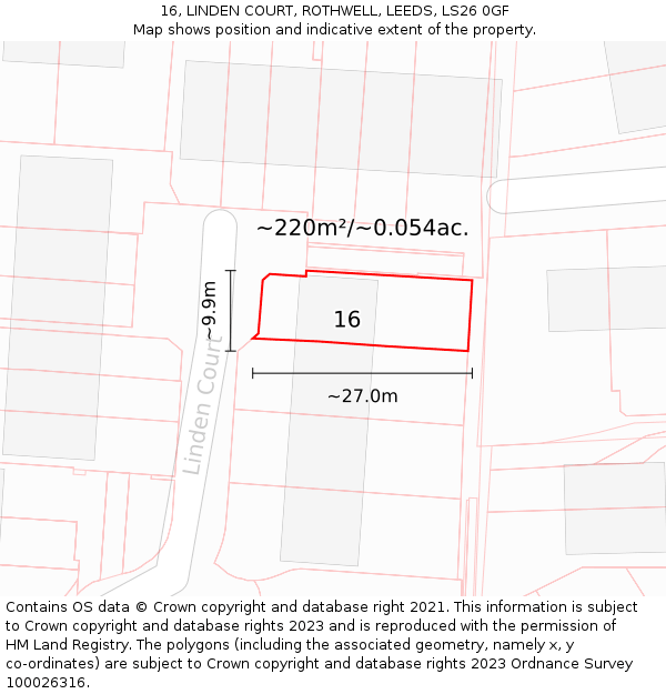 16, LINDEN COURT, ROTHWELL, LEEDS, LS26 0GF: Plot and title map