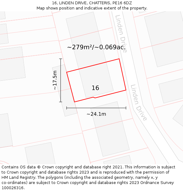 16, LINDEN DRIVE, CHATTERIS, PE16 6DZ: Plot and title map