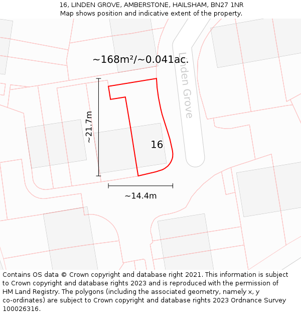 16, LINDEN GROVE, AMBERSTONE, HAILSHAM, BN27 1NR: Plot and title map