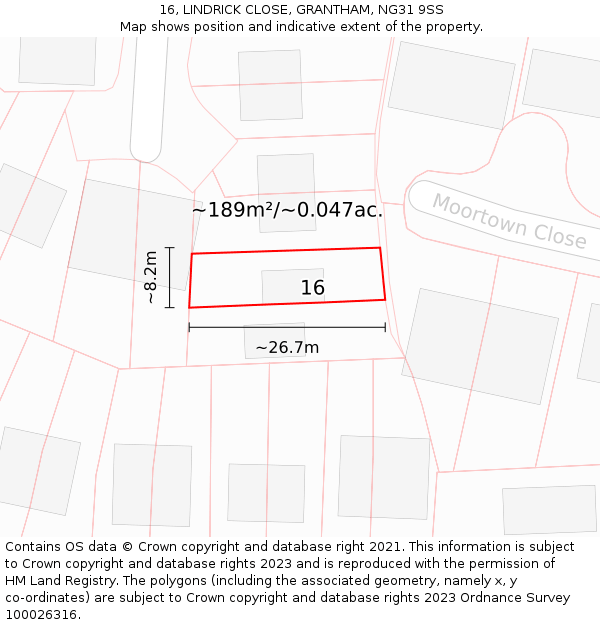 16, LINDRICK CLOSE, GRANTHAM, NG31 9SS: Plot and title map