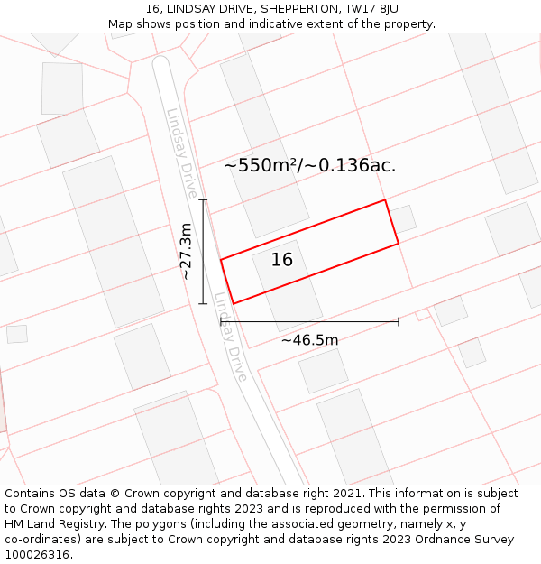 16, LINDSAY DRIVE, SHEPPERTON, TW17 8JU: Plot and title map