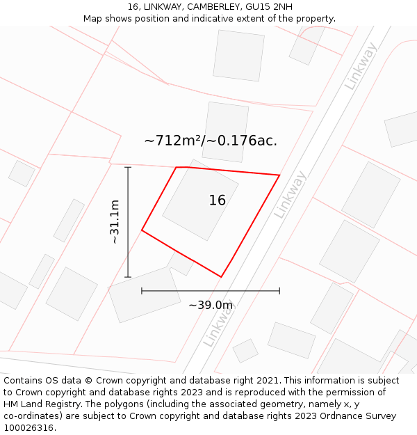 16, LINKWAY, CAMBERLEY, GU15 2NH: Plot and title map