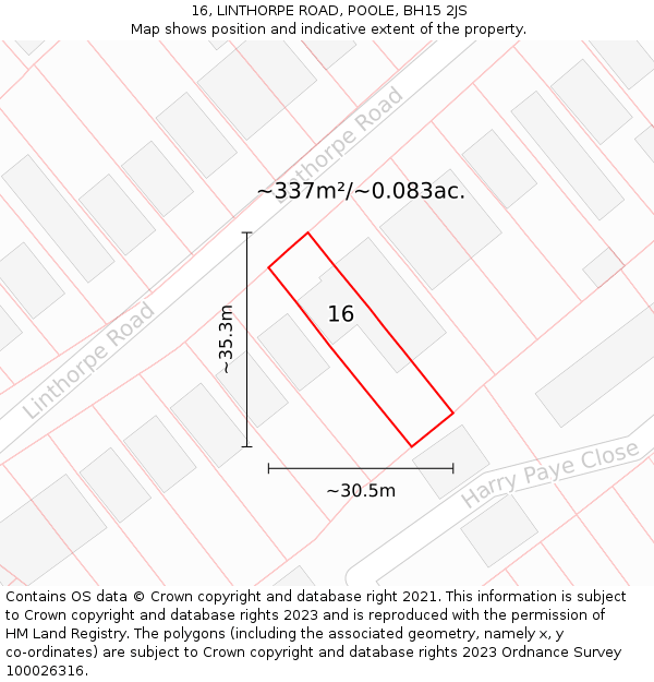 16, LINTHORPE ROAD, POOLE, BH15 2JS: Plot and title map
