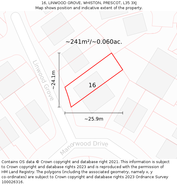 16, LINWOOD GROVE, WHISTON, PRESCOT, L35 3XJ: Plot and title map