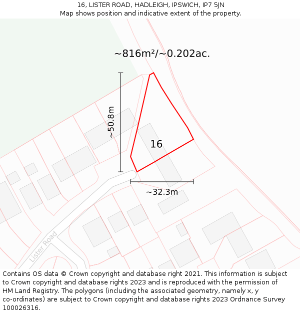 16, LISTER ROAD, HADLEIGH, IPSWICH, IP7 5JN: Plot and title map