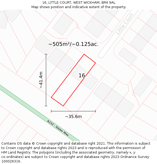 16, LITTLE COURT, WEST WICKHAM, BR4 9AL: Plot and title map
