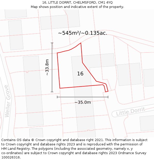 16, LITTLE DORRIT, CHELMSFORD, CM1 4YQ: Plot and title map