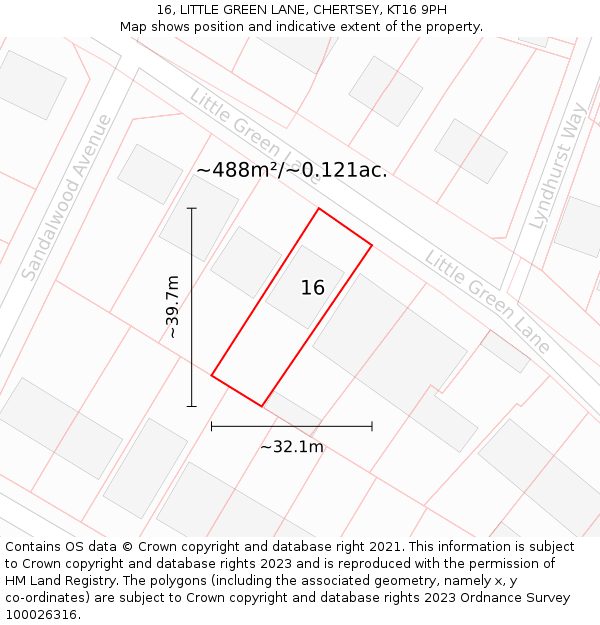 16, LITTLE GREEN LANE, CHERTSEY, KT16 9PH: Plot and title map
