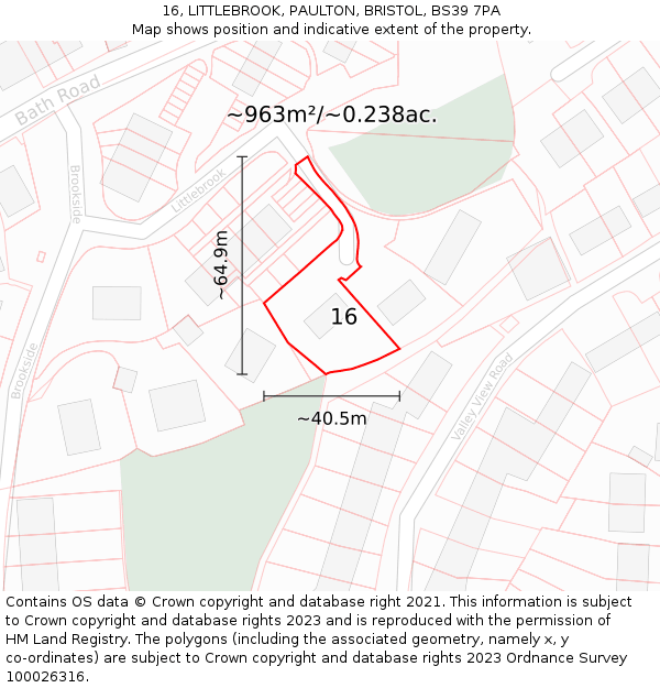 16, LITTLEBROOK, PAULTON, BRISTOL, BS39 7PA: Plot and title map