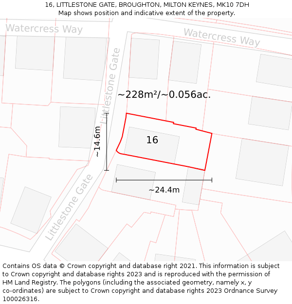 16, LITTLESTONE GATE, BROUGHTON, MILTON KEYNES, MK10 7DH: Plot and title map