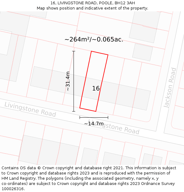 16, LIVINGSTONE ROAD, POOLE, BH12 3AH: Plot and title map