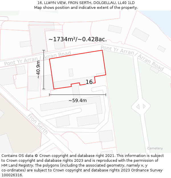 16, LLWYN VIEW, FRON SERTH, DOLGELLAU, LL40 1LD: Plot and title map