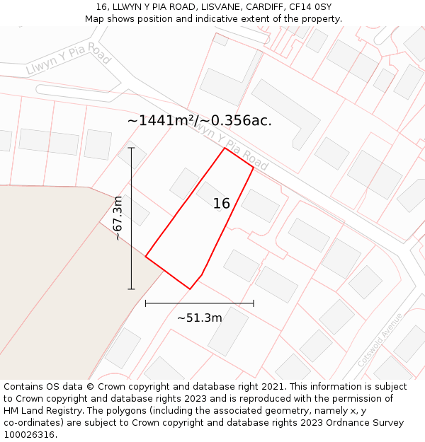 16, LLWYN Y PIA ROAD, LISVANE, CARDIFF, CF14 0SY: Plot and title map