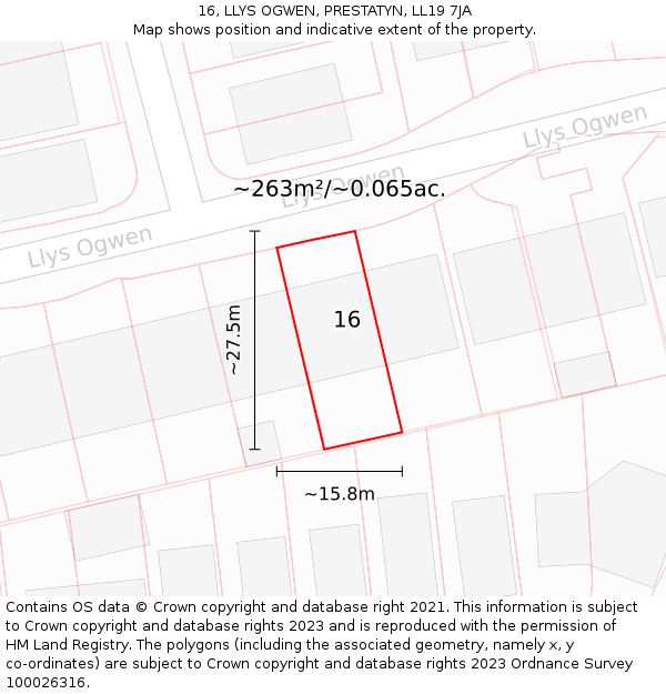 16, LLYS OGWEN, PRESTATYN, LL19 7JA: Plot and title map
