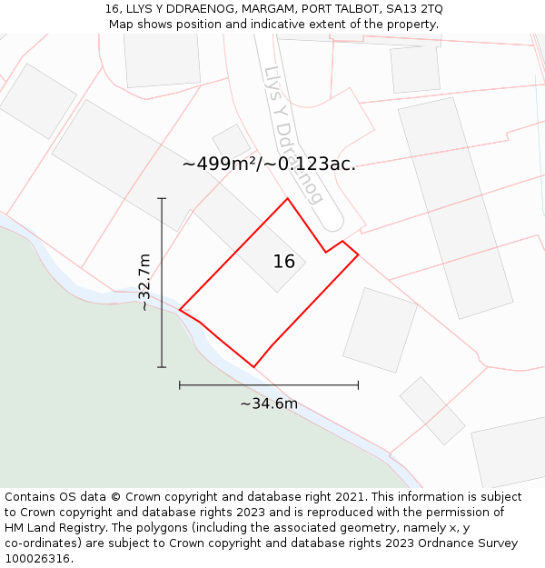 16, LLYS Y DDRAENOG, MARGAM, PORT TALBOT, SA13 2TQ: Plot and title map