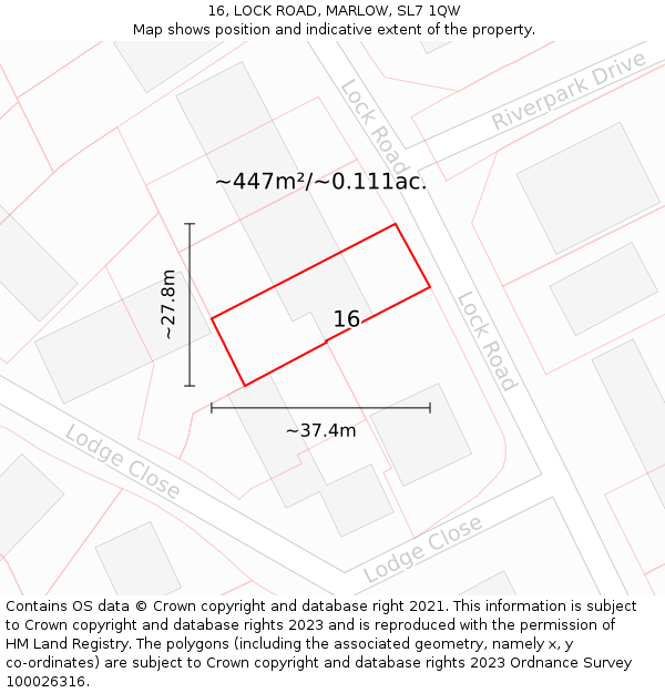 16, LOCK ROAD, MARLOW, SL7 1QW: Plot and title map
