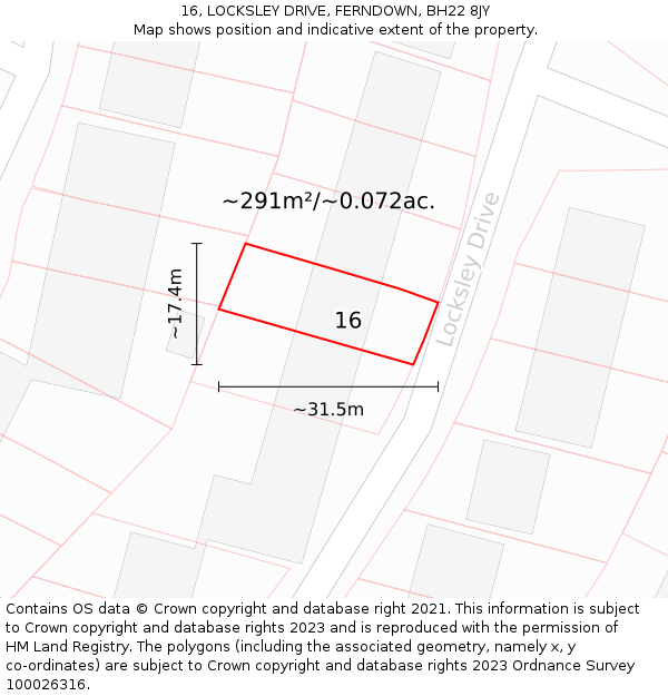 16, LOCKSLEY DRIVE, FERNDOWN, BH22 8JY: Plot and title map