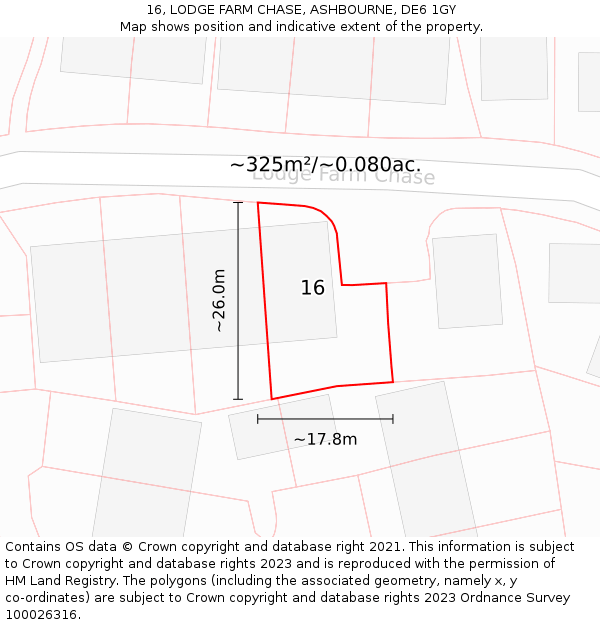 16, LODGE FARM CHASE, ASHBOURNE, DE6 1GY: Plot and title map