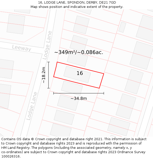 16, LODGE LANE, SPONDON, DERBY, DE21 7GD: Plot and title map