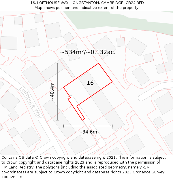 16, LOFTHOUSE WAY, LONGSTANTON, CAMBRIDGE, CB24 3FD: Plot and title map