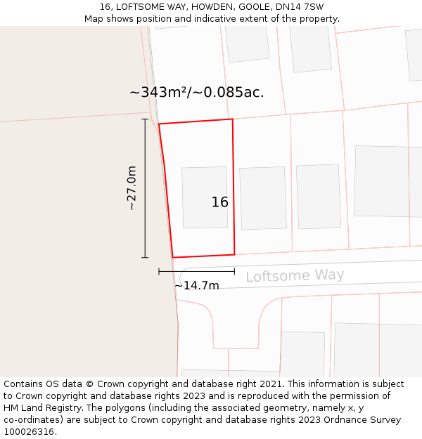 16, LOFTSOME WAY, HOWDEN, GOOLE, DN14 7SW: Plot and title map