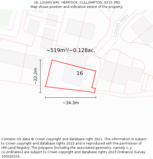16, LOGAN WAY, HEMYOCK, CULLOMPTON, EX15 3RD: Plot and title map