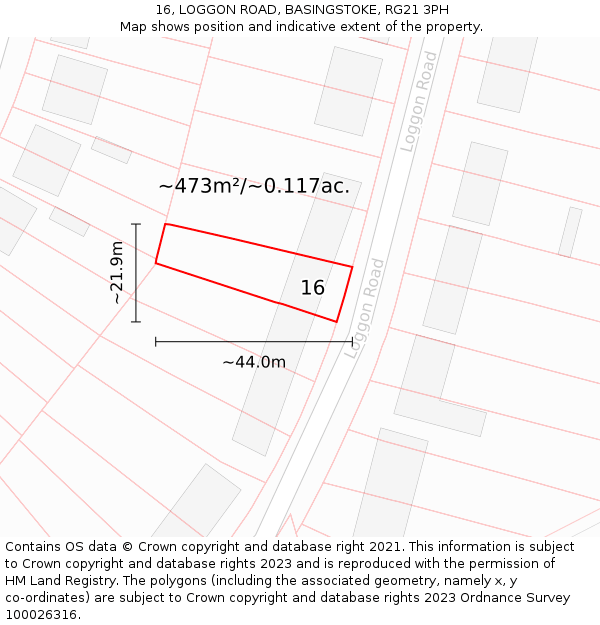 16, LOGGON ROAD, BASINGSTOKE, RG21 3PH: Plot and title map