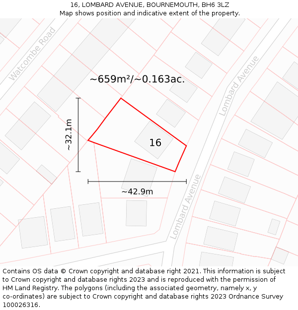 16, LOMBARD AVENUE, BOURNEMOUTH, BH6 3LZ: Plot and title map