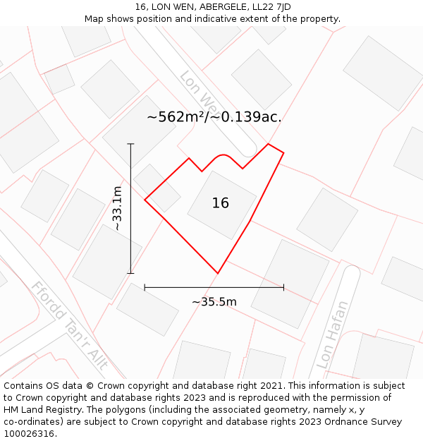16, LON WEN, ABERGELE, LL22 7JD: Plot and title map