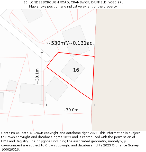 16, LONDESBOROUGH ROAD, CRANSWICK, DRIFFIELD, YO25 9PL: Plot and title map