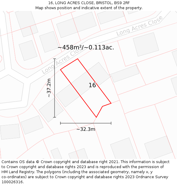 16, LONG ACRES CLOSE, BRISTOL, BS9 2RF: Plot and title map