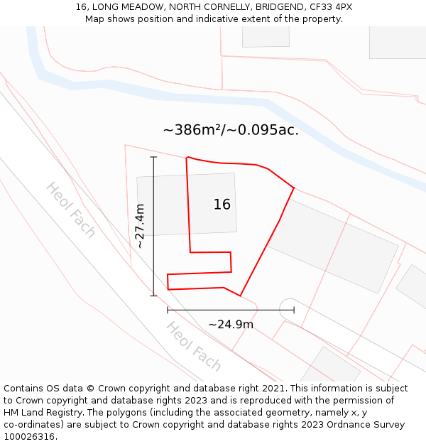 16, LONG MEADOW, NORTH CORNELLY, BRIDGEND, CF33 4PX: Plot and title map