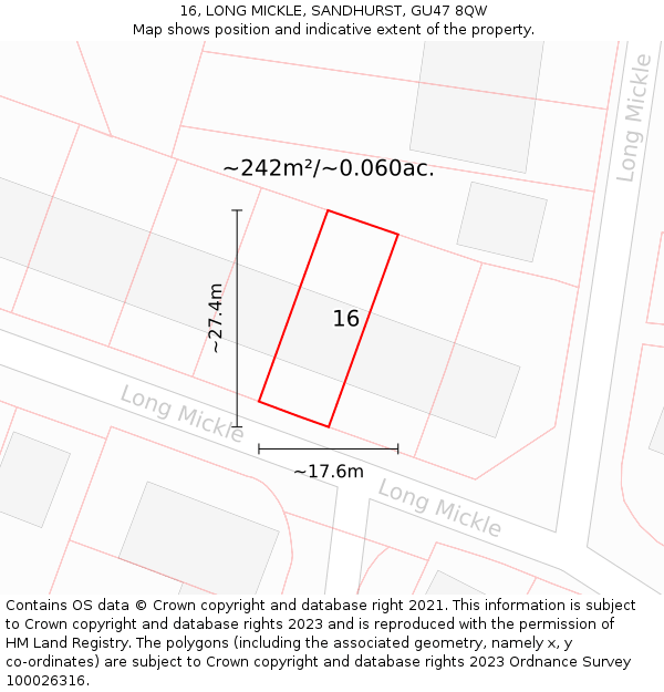 16, LONG MICKLE, SANDHURST, GU47 8QW: Plot and title map