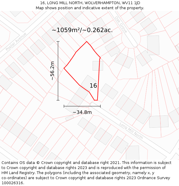 16, LONG MILL NORTH, WOLVERHAMPTON, WV11 1JD: Plot and title map