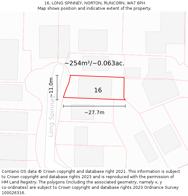 16, LONG SPINNEY, NORTON, RUNCORN, WA7 6PH: Plot and title map