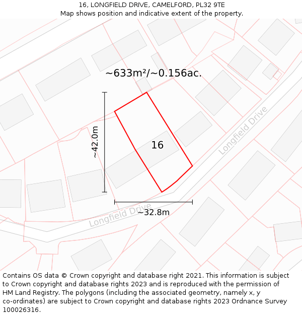 16, LONGFIELD DRIVE, CAMELFORD, PL32 9TE: Plot and title map