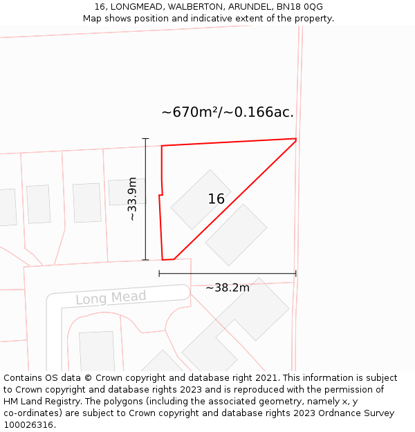 16, LONGMEAD, WALBERTON, ARUNDEL, BN18 0QG: Plot and title map