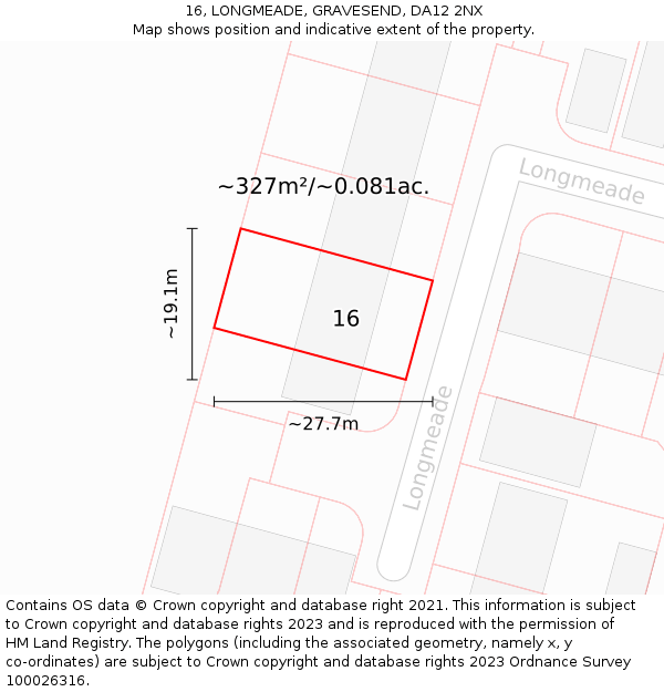 16, LONGMEADE, GRAVESEND, DA12 2NX: Plot and title map