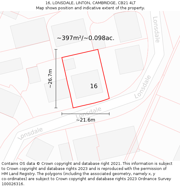 16, LONSDALE, LINTON, CAMBRIDGE, CB21 4LT: Plot and title map