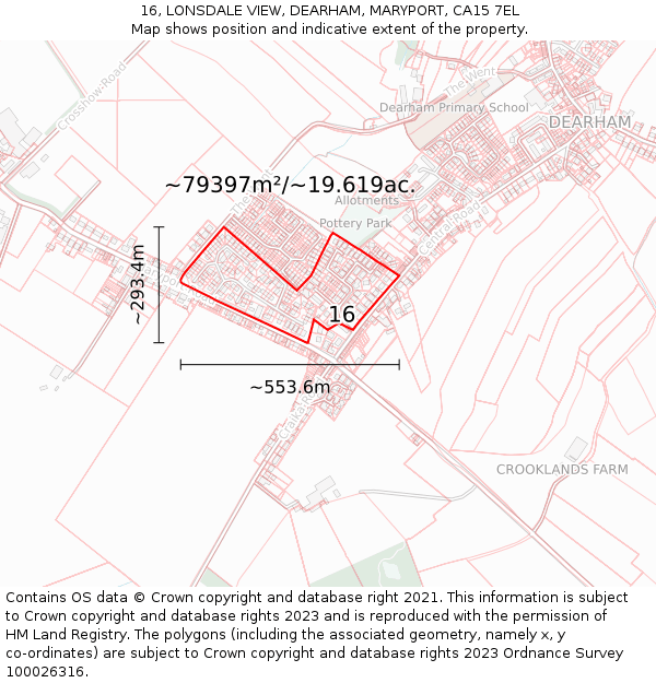 16, LONSDALE VIEW, DEARHAM, MARYPORT, CA15 7EL: Plot and title map