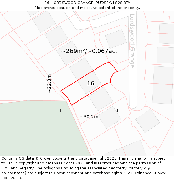 16, LORDSWOOD GRANGE, PUDSEY, LS28 8FA: Plot and title map