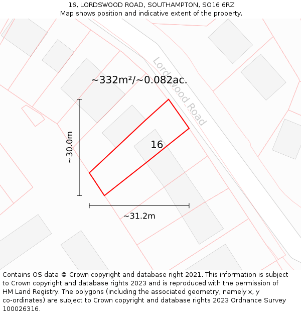 16, LORDSWOOD ROAD, SOUTHAMPTON, SO16 6RZ: Plot and title map