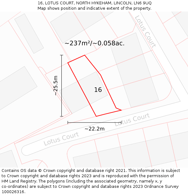 16, LOTUS COURT, NORTH HYKEHAM, LINCOLN, LN6 9UQ: Plot and title map