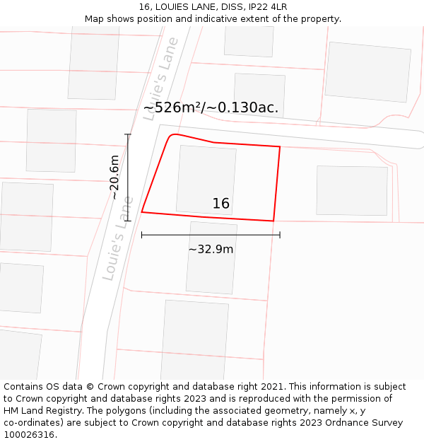16, LOUIES LANE, DISS, IP22 4LR: Plot and title map