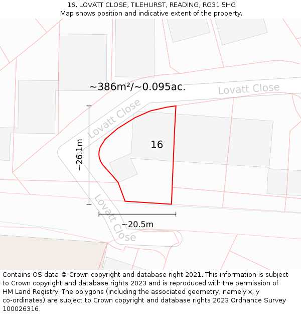 16, LOVATT CLOSE, TILEHURST, READING, RG31 5HG: Plot and title map