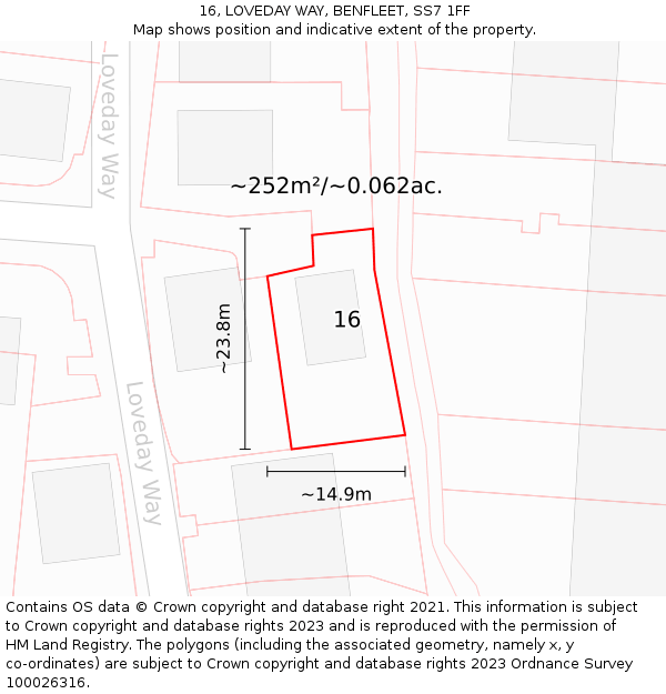 16, LOVEDAY WAY, BENFLEET, SS7 1FF: Plot and title map