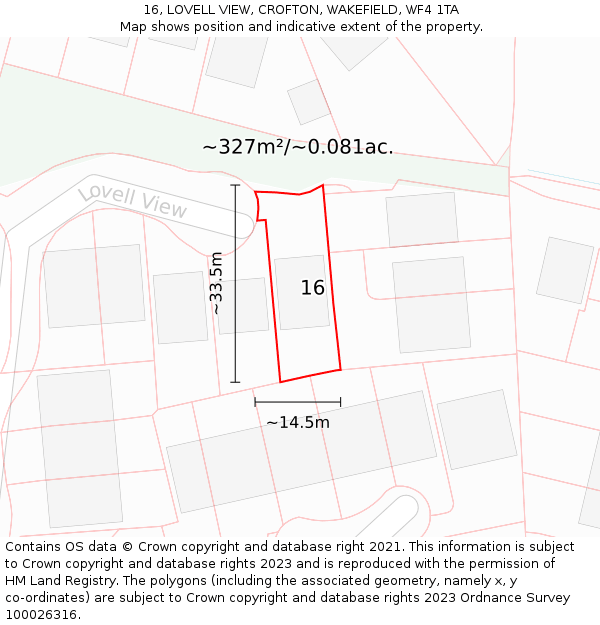 16, LOVELL VIEW, CROFTON, WAKEFIELD, WF4 1TA: Plot and title map